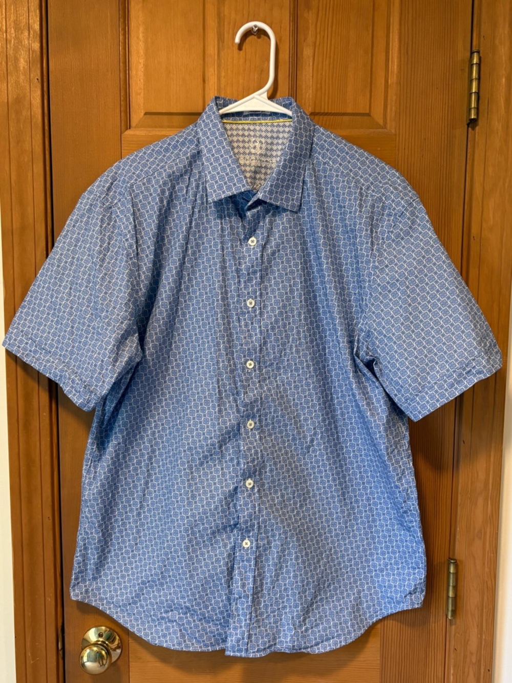 Bugatchi Men’s Fun Blue Geometric Short-Sleeve Button-Down Shirt Size XL